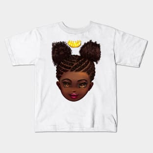 Princess in corn rows - The very best Gifts for black girls 2022 beautiful black girl with Afro hair in puffs, brown eyes and dark brown skin. Black princess Kids T-Shirt